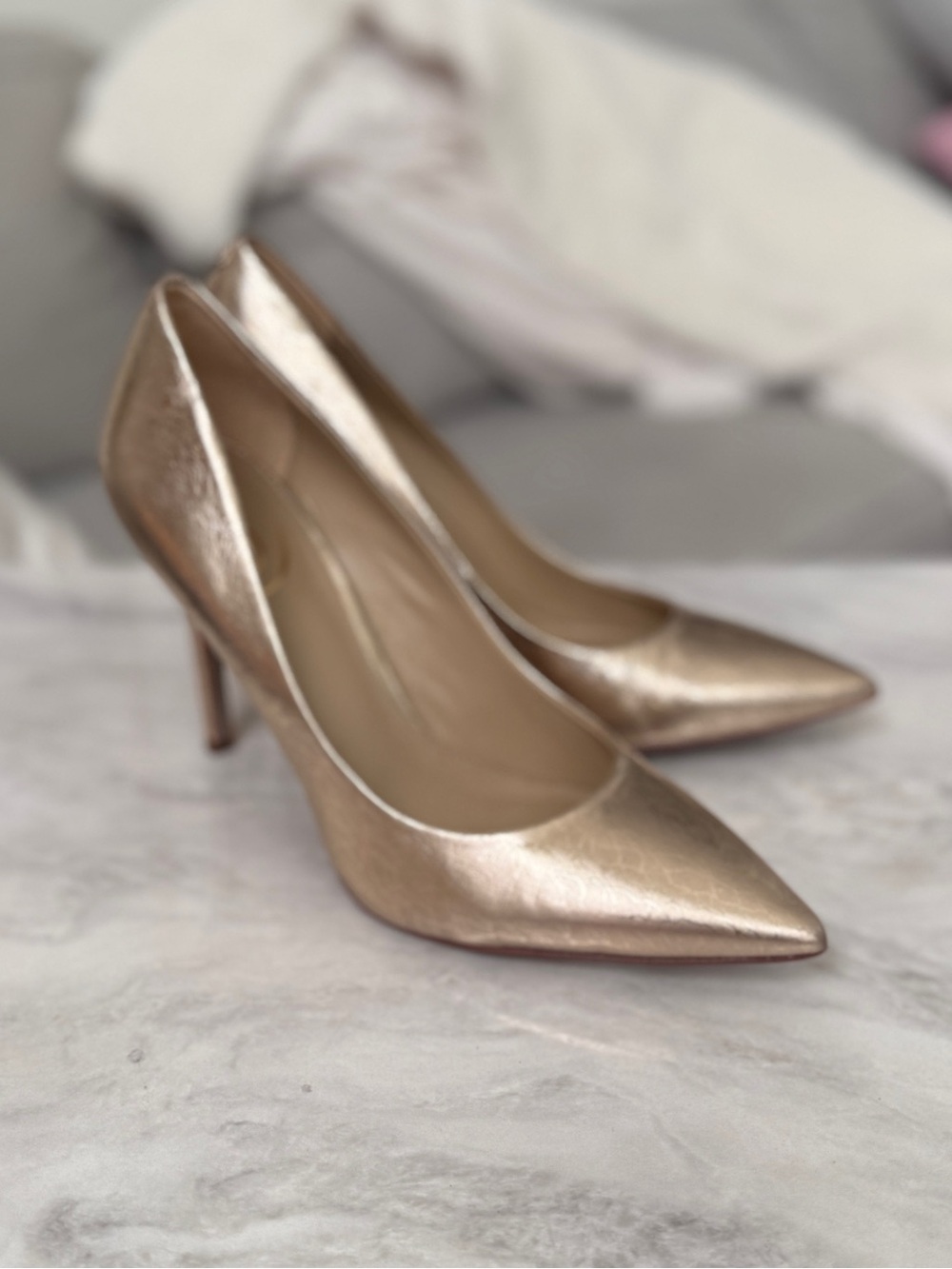 Seychelles Metallic Gold Pointed-Toe Heels
